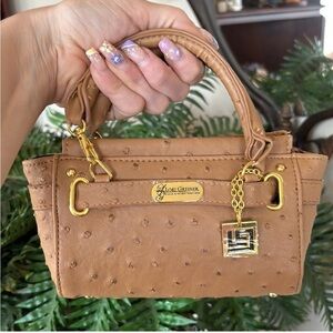 Lori Greiner faux ostrich tan mini handbag with gold accents, For Your Ease Only